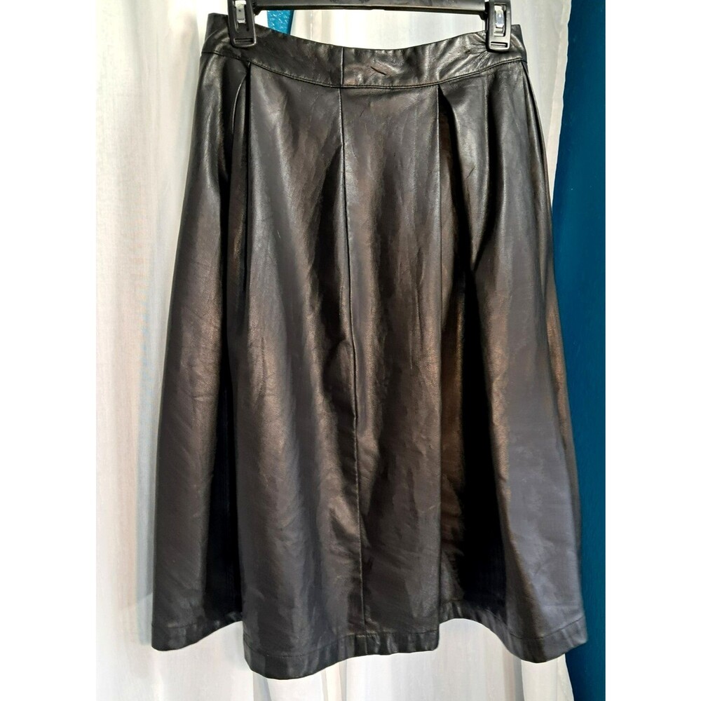 Womens Pleated Faux Leather Midi Black Skirt Size 6